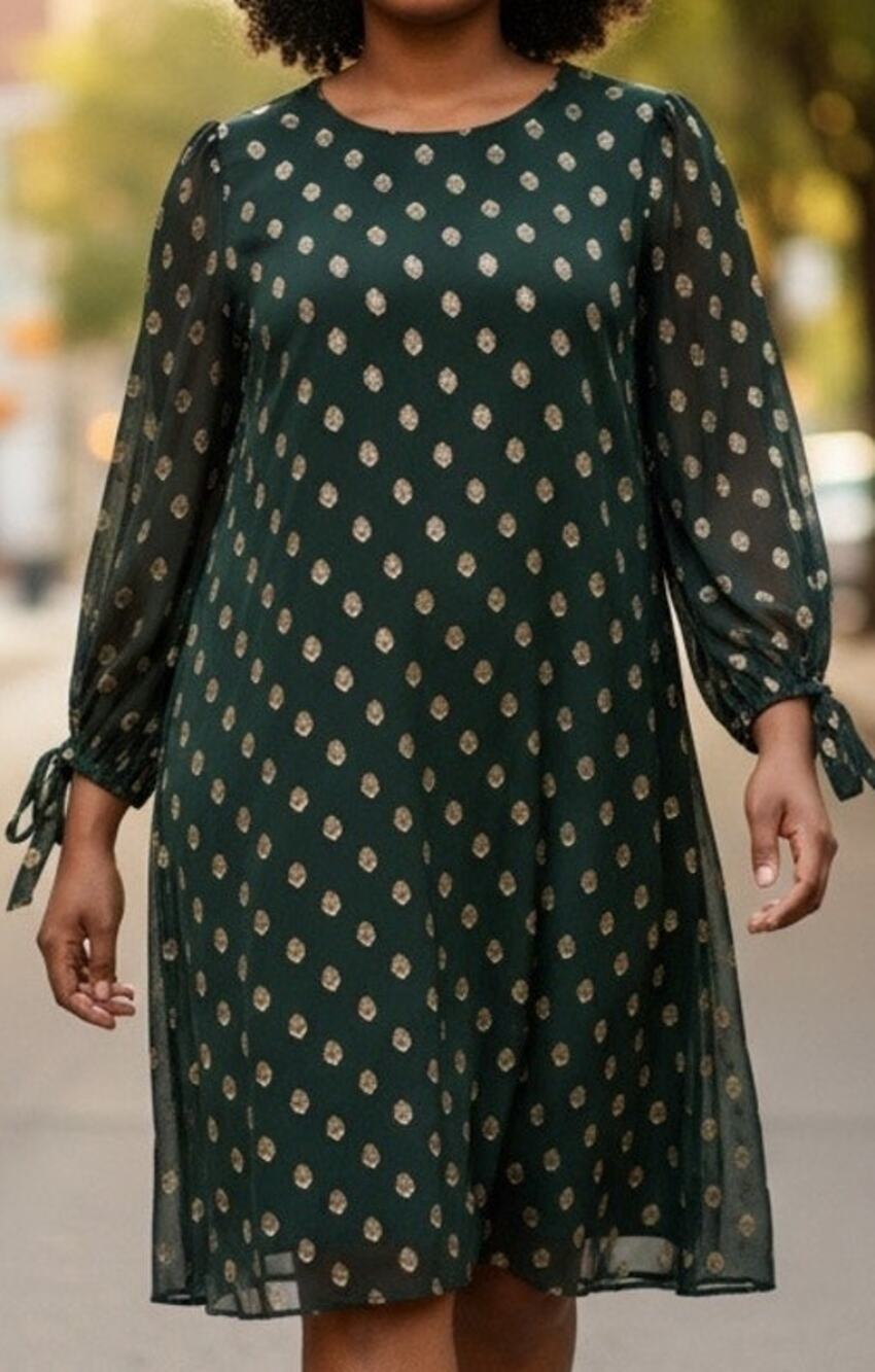 Calvin Klein Green Sheath Dress with Bishop Sleeves